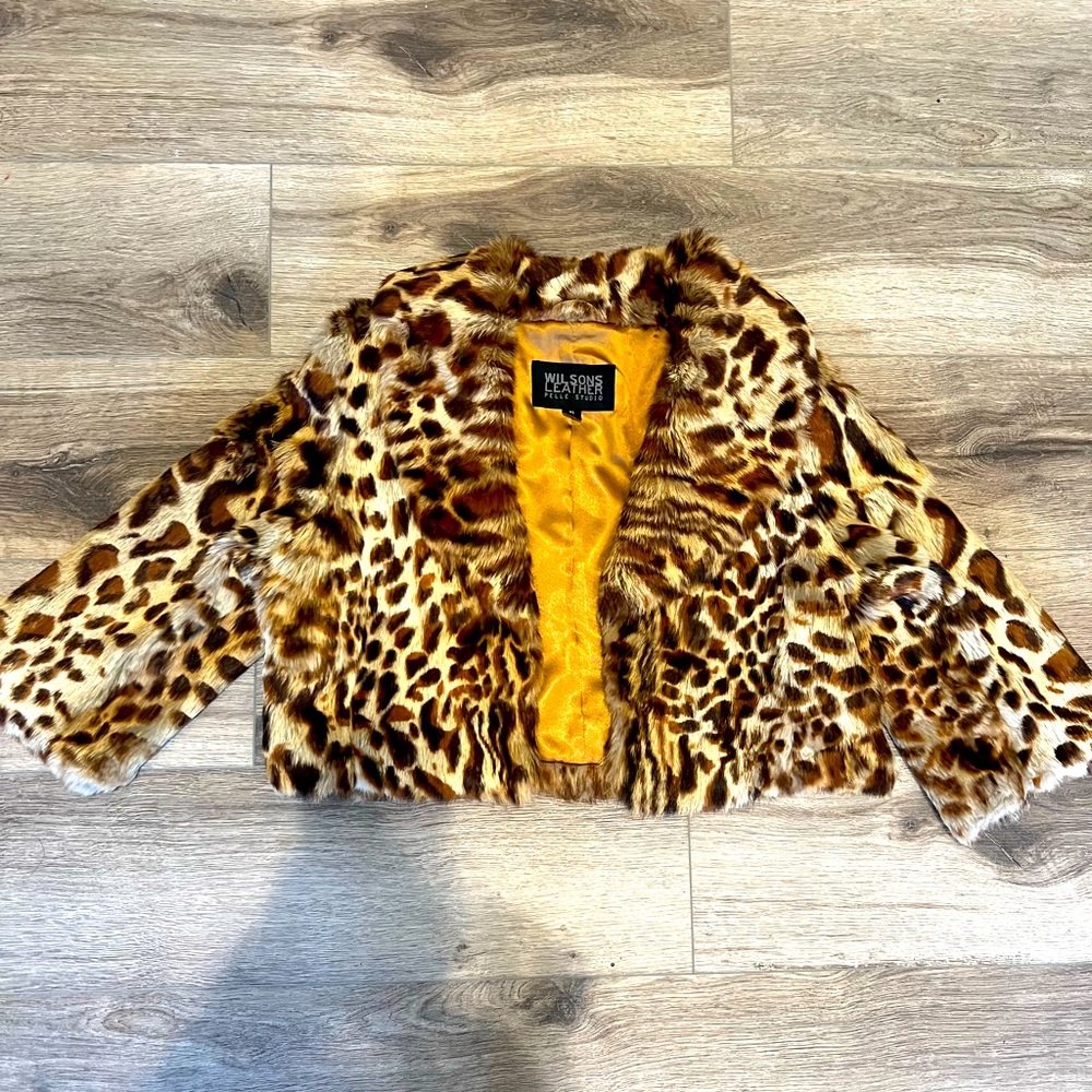 Leopard Print Rabbit Fur Cropped Jacket